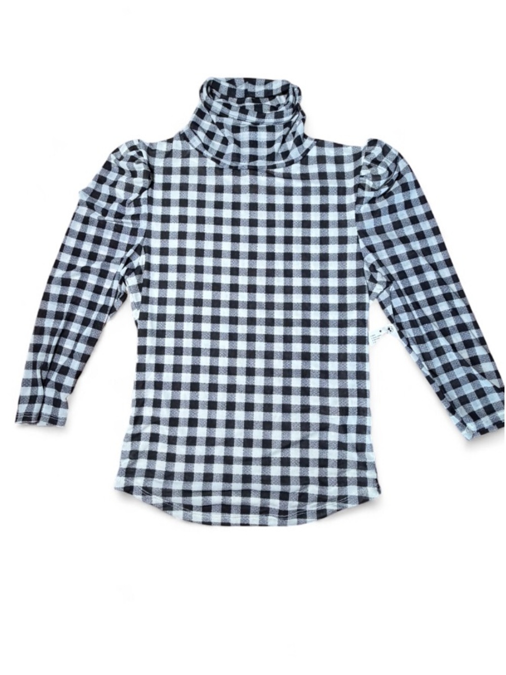Free People Gather Turtleneck Top Gingham Puff Sleeve Black White NWT S - Picture 4 of 7